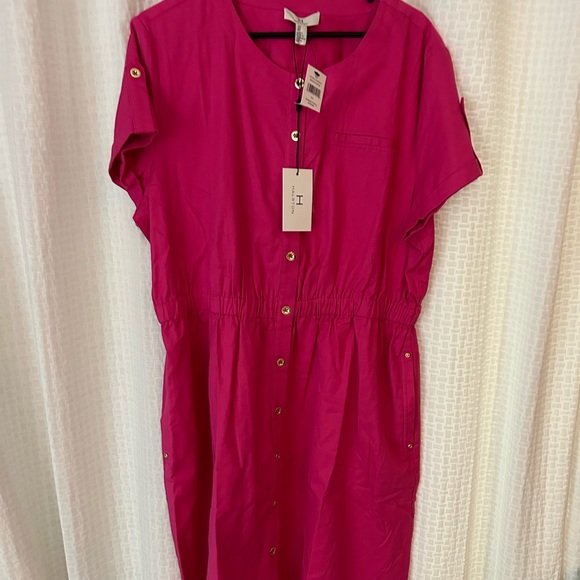 NWT H by Halston Cuff Sleeve Button Dress | Bright Rose XXL - Picture 6 of 7